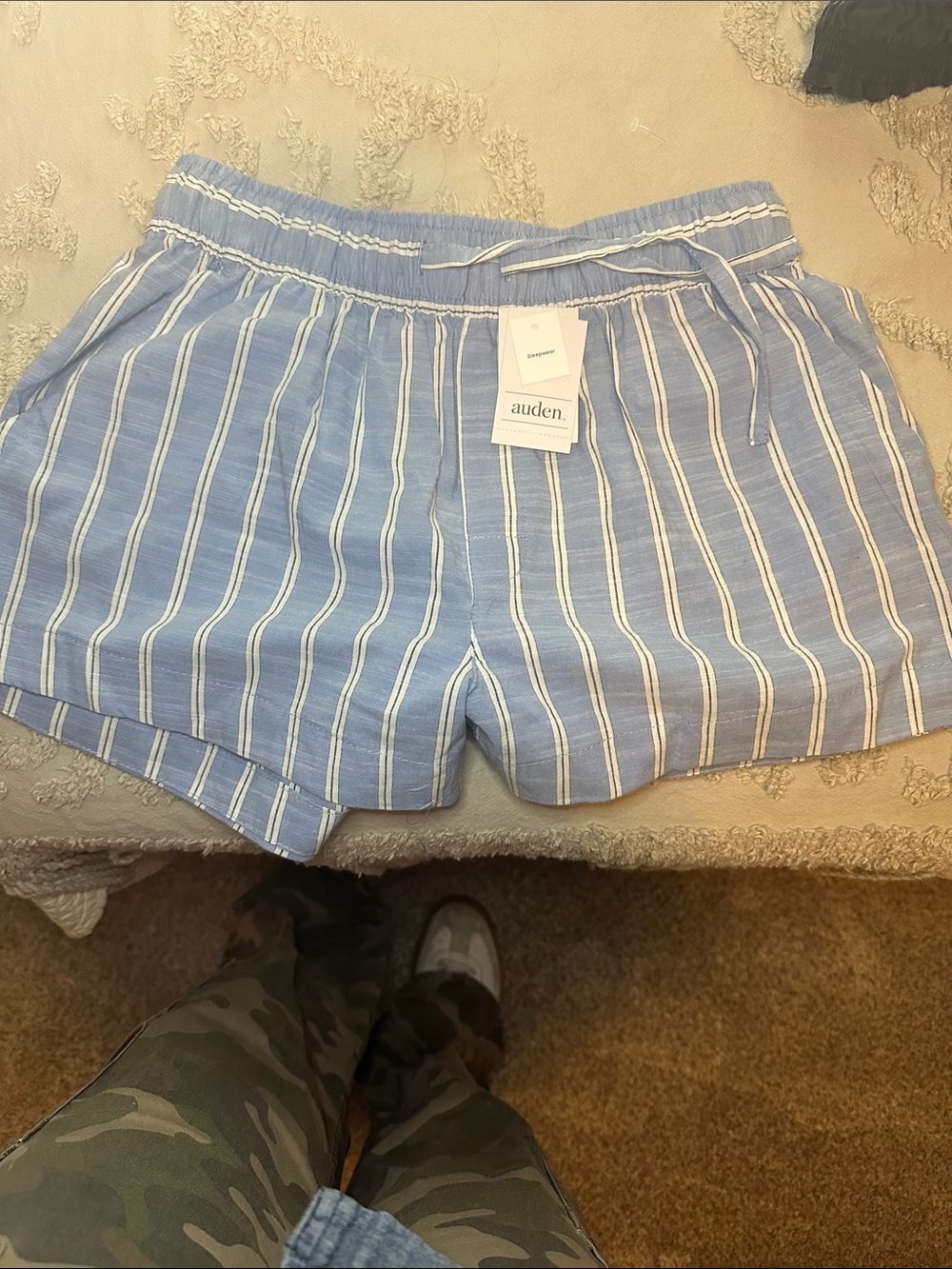 Auden Light Blue & White Striped Pull-On Lounge Shorts